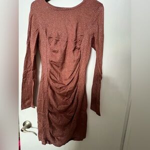 Express Shimmering Copper Long Sleeve Sweater Dress